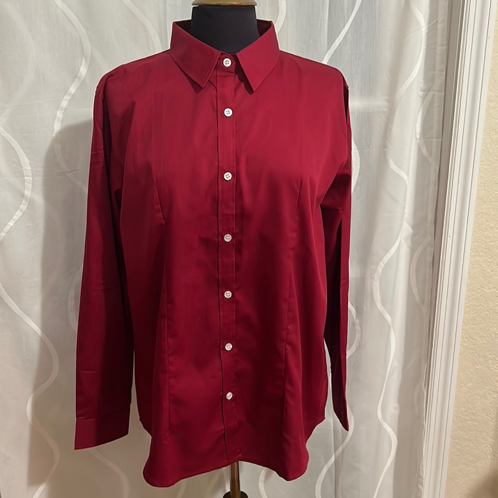 Beninos, Burgundy, 100% Cotton, Fitted, Button Down Shirt, Size XL